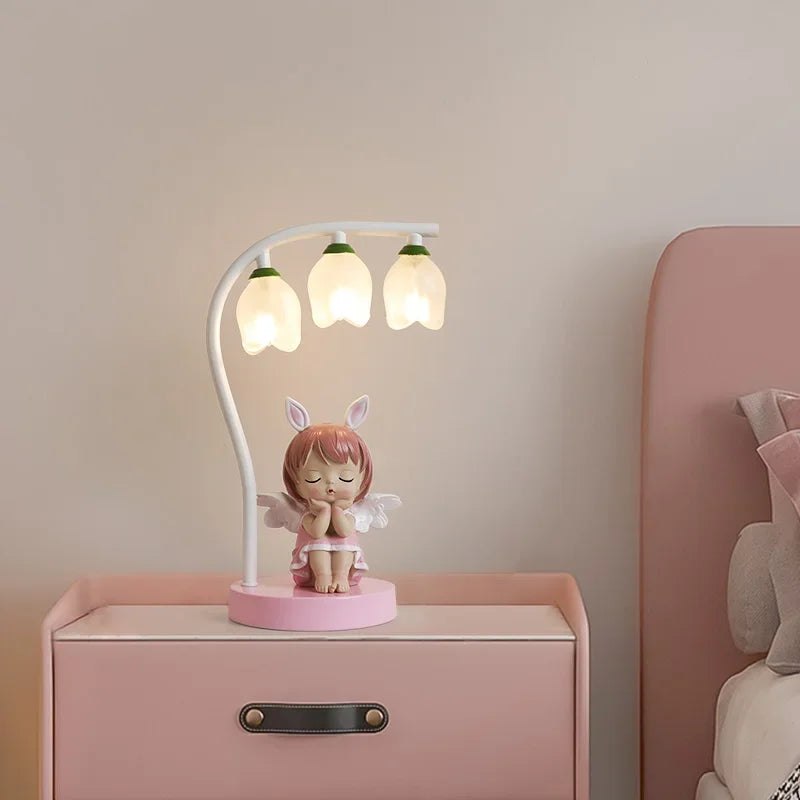 BlossomGlow – Söt Barnrum Bordslampa med LED och Blommönster