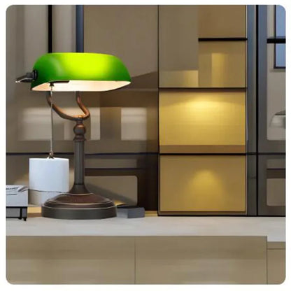 LumiBank - Klassisk Banklamp med Grönt Glas i Retro Stil för Kontor &amp; Vardagsrum