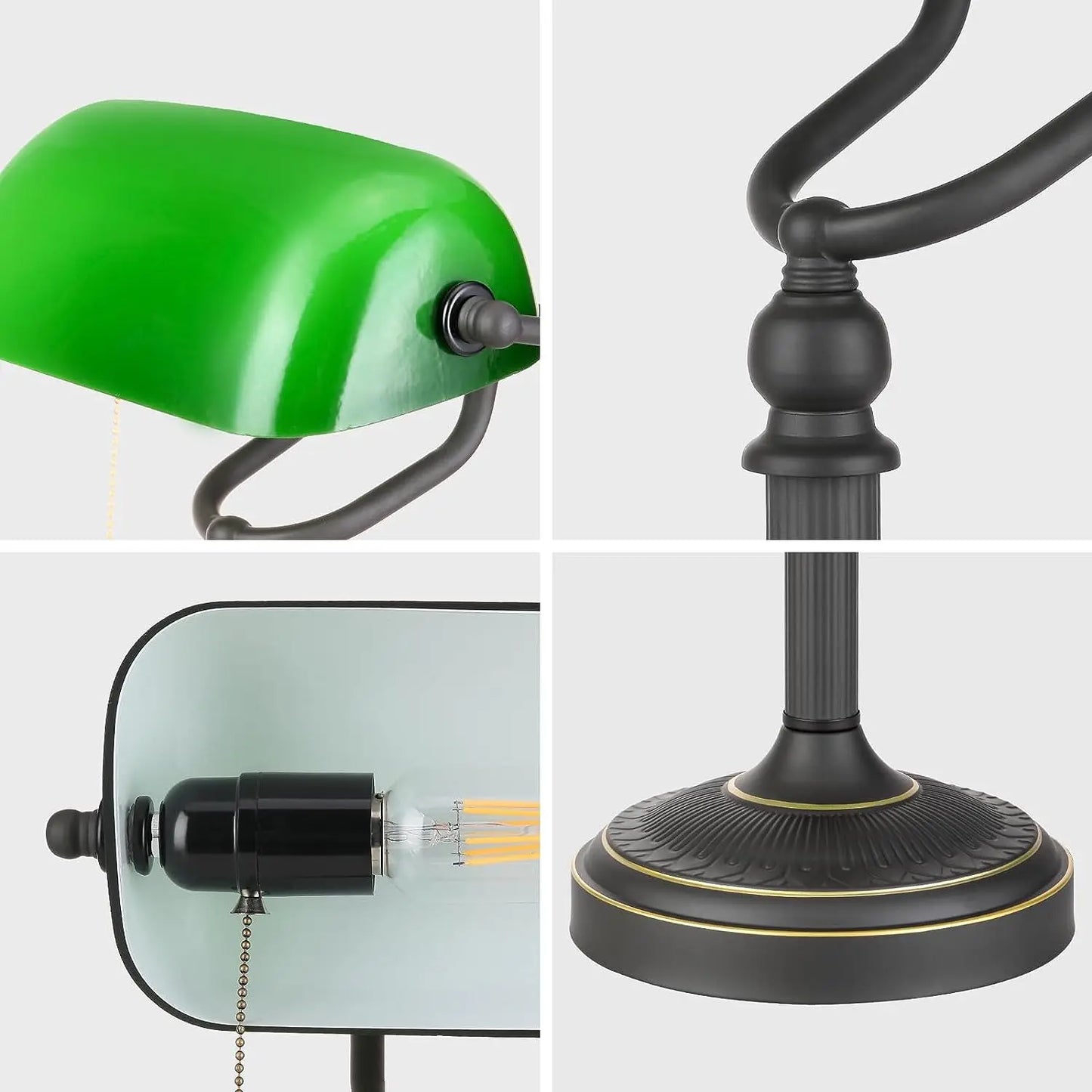 LumiBank - Klassisk Banklamp med Grönt Glas i Retro Stil för Kontor & Vardagsrum