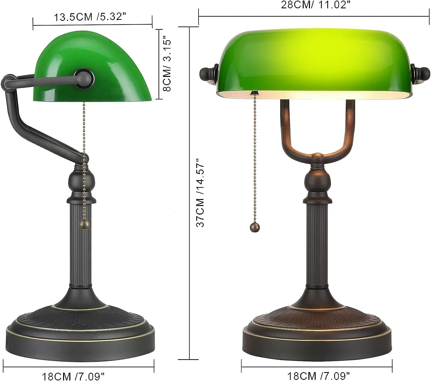 LumiBank - Klassisk Banklamp med Grönt Glas i Retro Stil för Kontor &amp; Vardagsrum