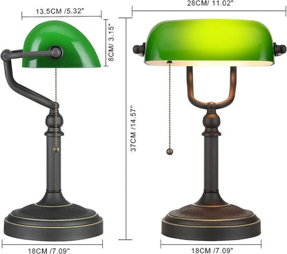 LumiBank - Klassisk Banklamp med Grönt Glas i Retro Stil för Kontor &amp; Vardagsrum