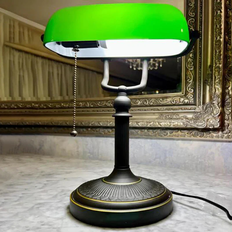 LumiBank - Klassisk Banklamp med Grönt Glas i Retro Stil för Kontor & Vardagsrum