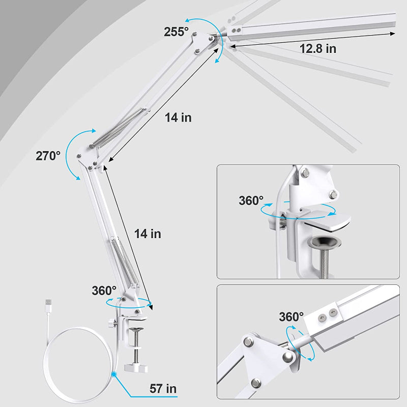LED Skrivbordslampa - Bureaulampa med Klämma och Svängbar Arm