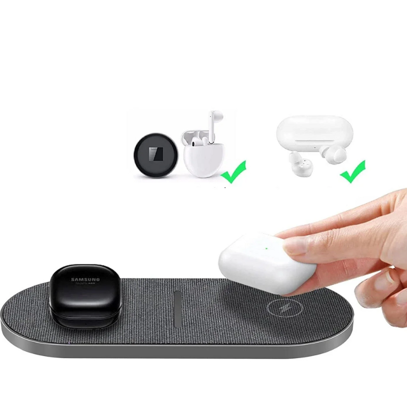 PowerEase - Dubbelt trådlöst laddningsstation med snabbladdningsfunktion för telefoner och hörlurar