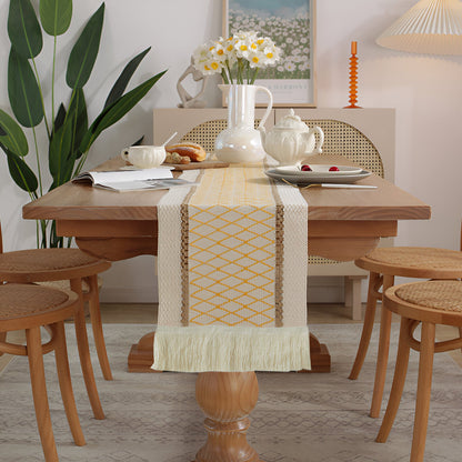 Boho Makramee Bomull Linne Bordsduk med Fransar