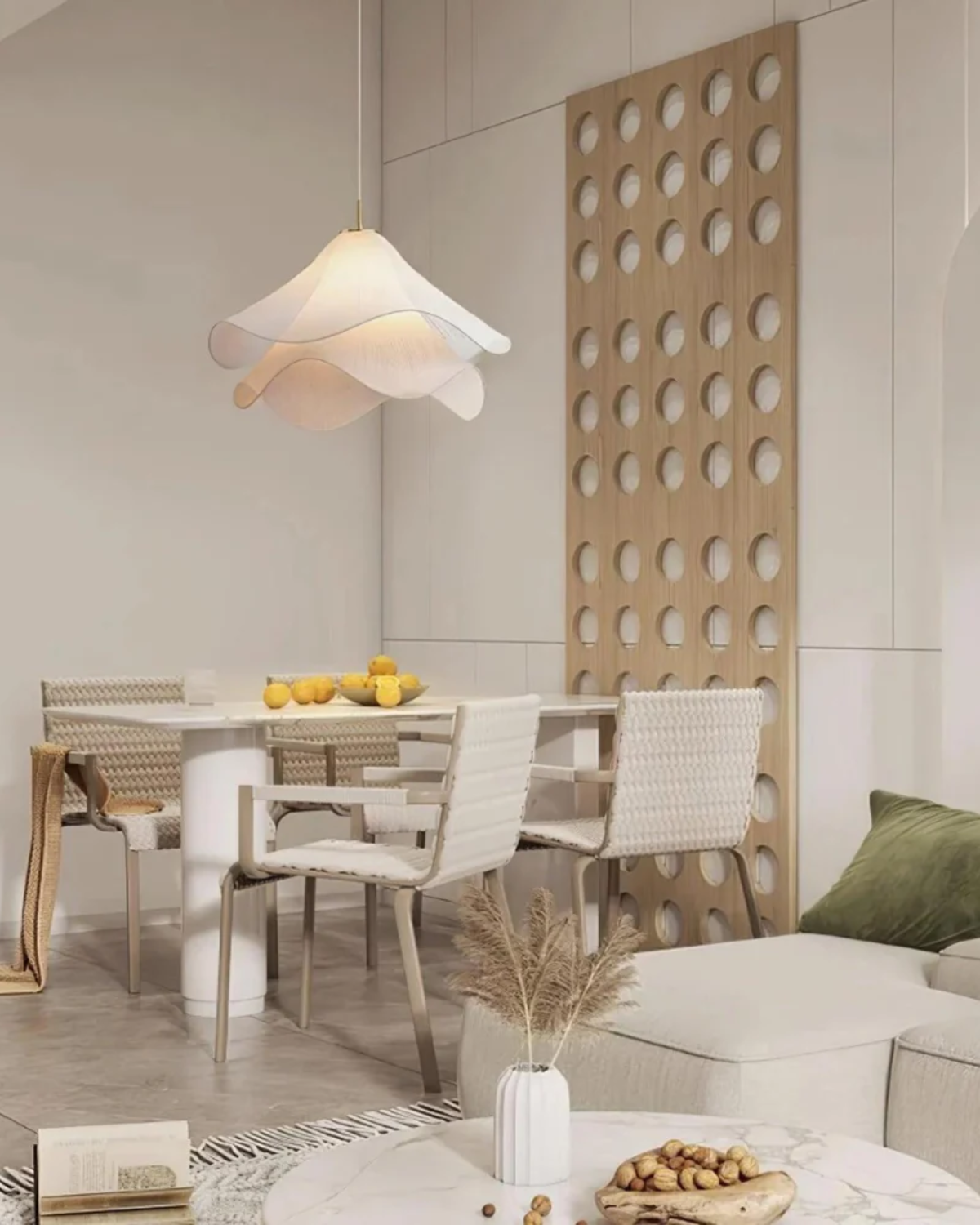 Soft Bloom Pendel Lampa | 16″–20″ Tygtaklampa | Skulptural Atmosfär