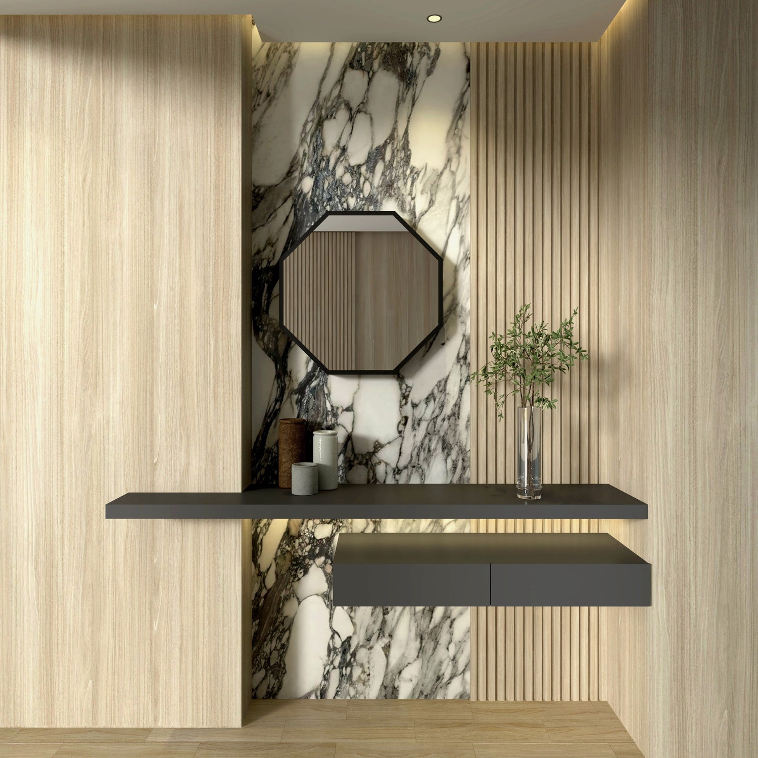 Octagon 3D Infinity Spegel Vägglampa