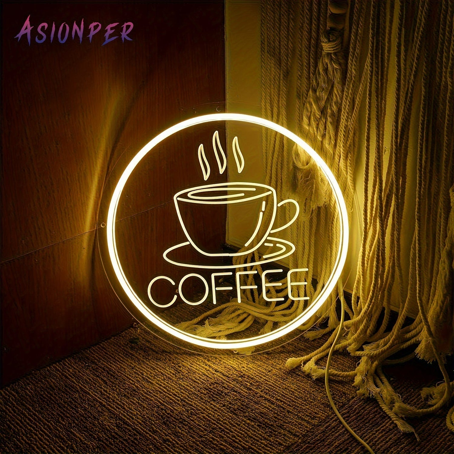 Lars Kaffe Neon Skylt med LED-belysning - Mysig väggdekoration för hemmet och caféer, USB-driven