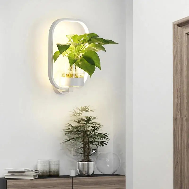 LumiPlanta - LED Vägglampa med Växtställning – Stilig Belysning för en Grön Atmosfär