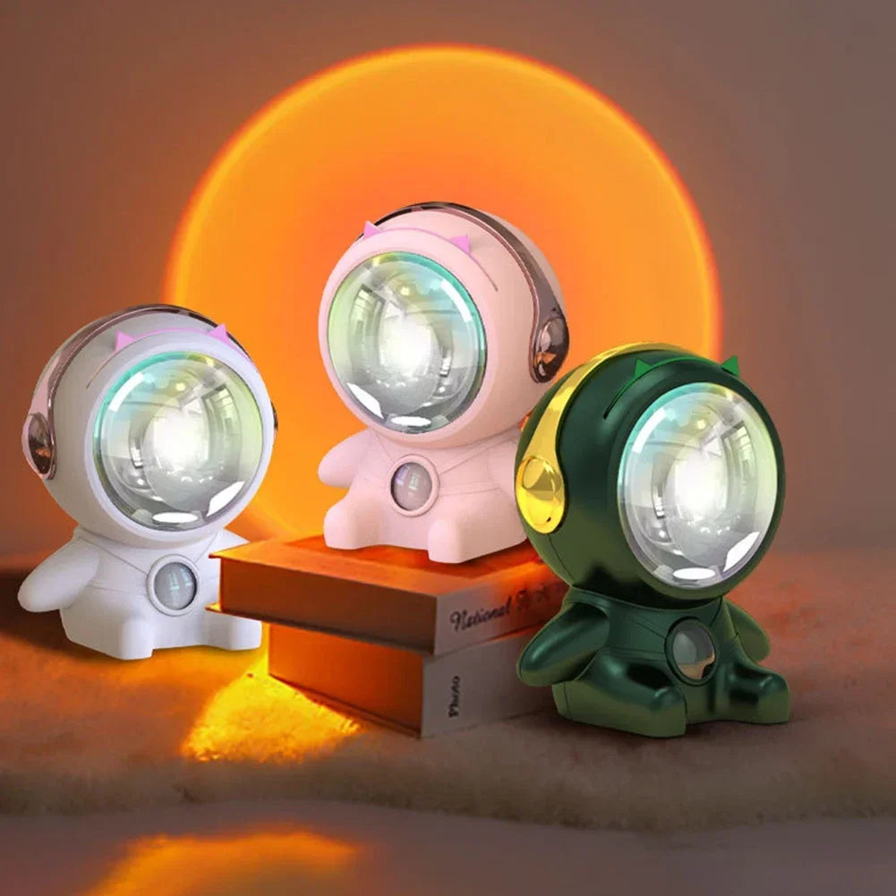 AstroGlow - Solnedgång LED Projektorlampa med Astronautdesign – Stämningsfull Belysning