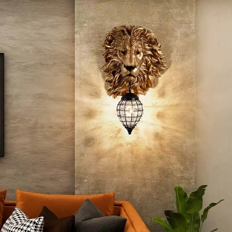 RoyalGlow - Majestätisk Lejonhuvud Vägglampa i Vintage Stil – Dekorativ LED-lampa