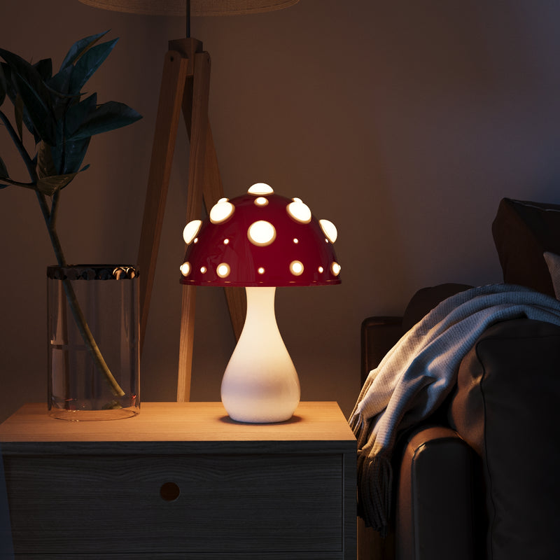 Lina LED-bordslampa – Unikt design i svamplook, varm atmosfär, kabelansluten &amp; trådlös, dimbar belysning