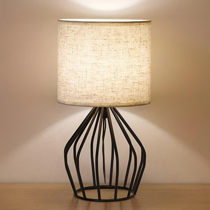 LinenGlow Lampa - Bordsampa med Urholkad Fot och Linne Skärm