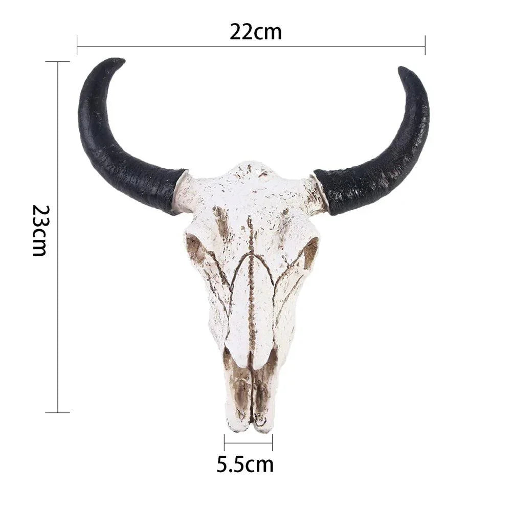Longhorn ko skull väggdekor – Elegant harts skulptur med realistiska horn