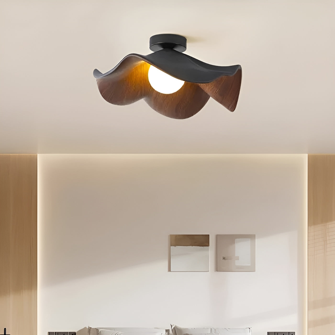 PetalBeam Light – Nordisk Lotusblad Trä Taklampa