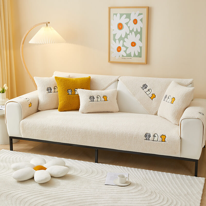 Lovely Cat's Paw Sherpa Fleece Anti-Slip Sofföverdrag