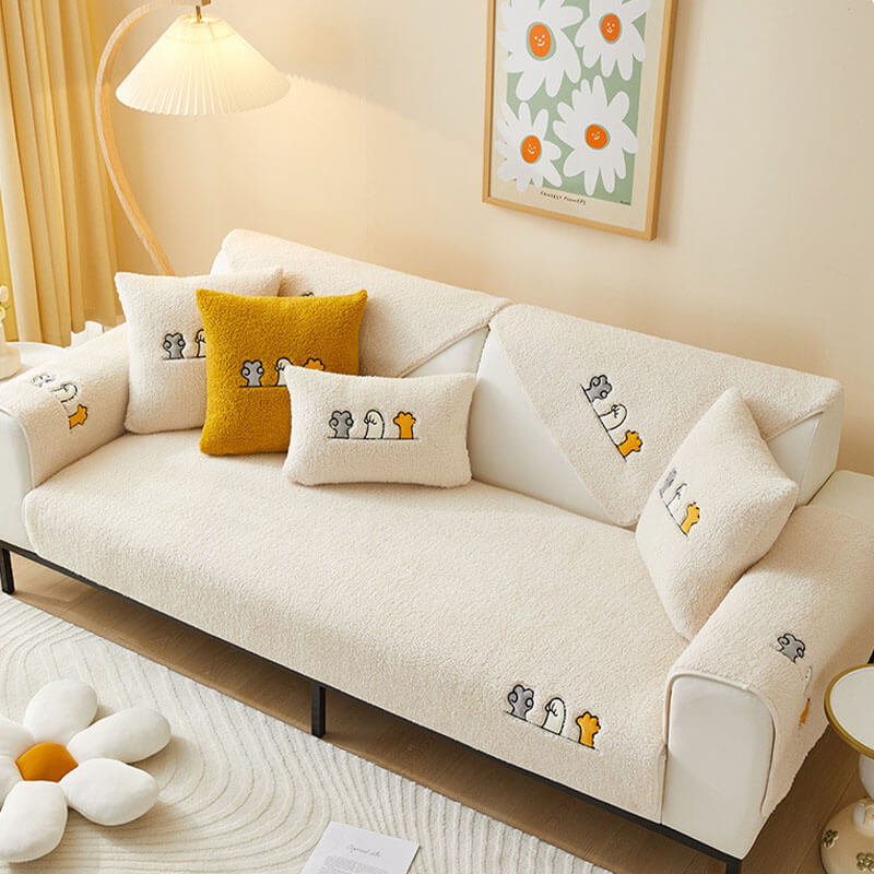 Lovely Cat's Paw Sherpa Fleece Anti-Slip Sofföverdrag