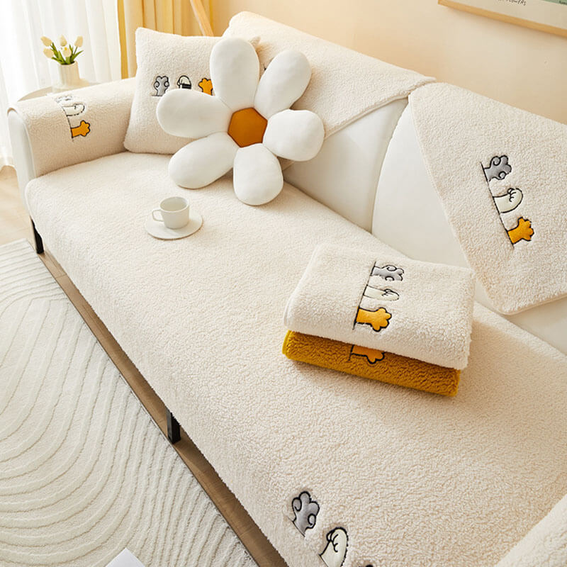 Lovely Cat's Paw Sherpa Fleece Anti-Slip Sofföverdrag