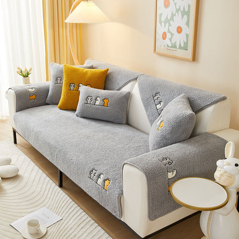 Lovely Cat's Paw Sherpa Fleece Anti-Slip Sofföverdrag