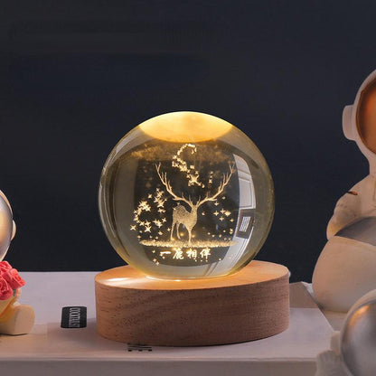 Kristallkula Lampa med Träbas