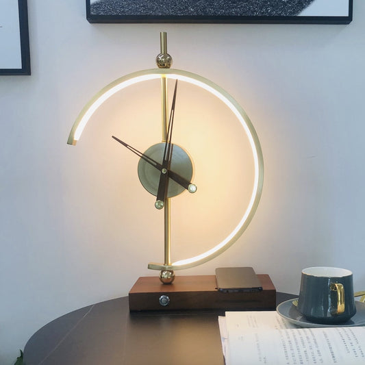 Luna Lyx Väckarklocka-Lampa med trådlös laddare – Modern LED-lampa med justerbar ljusstyrka, Qi-laddningsfunktion, för hemmet och kontoret