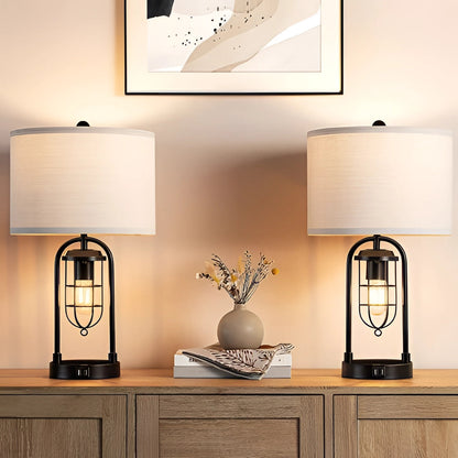 Moderna LED-skrivbordslampor med dubbel-glödlampa-design och USB-portar – Dimbar, metalbas, 2-pack