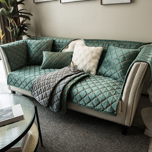 Lyxig vadderad sammet halkfri sofföverdrag för komfort