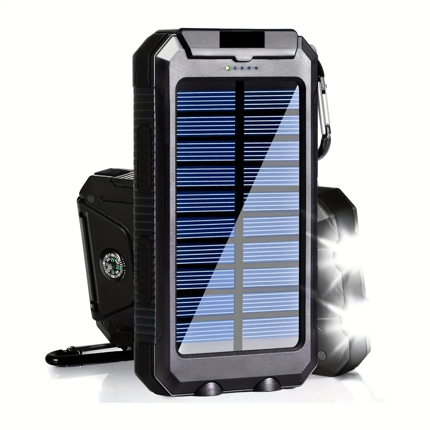 Carvallo Powerbank Solvanta PowerFlash | 20.000 mAh | Inbyggd LED-ficklampa & solpanel | Utomhus & Camping | 15 W Snabbladdning