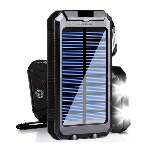 Carvallo Powerbank Solvanta PowerFlash | 20.000 mAh | Inbyggd LED-ficklampa & solpanel | Utomhus & Camping | 15 W Snabbladdning
