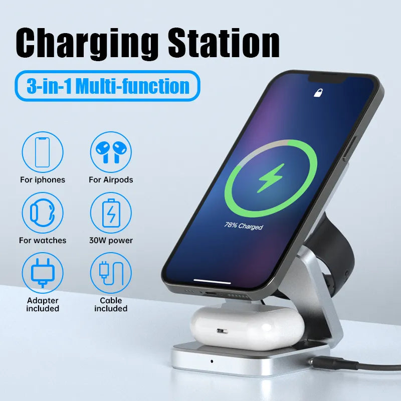 Carvallo-in-1 Trådlös Laddare MagNivo FoldCharge | Fällbar & Magnetisk | För Smartphone, Smartwatch & Hörlurar | 15 W Snabbladdning