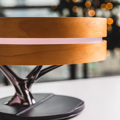 Livets Cirkel Lampa - Rund Trä Bordslampa