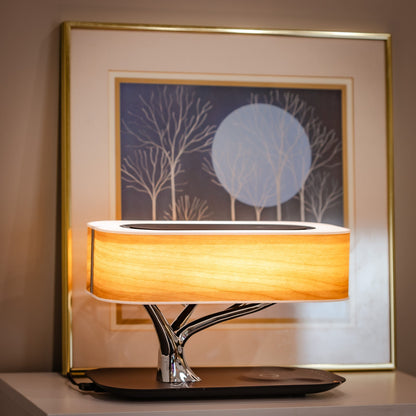 LumeFusion - Modern Bordslampa med Trådlös Laddning och Bluetooth-Högtalare