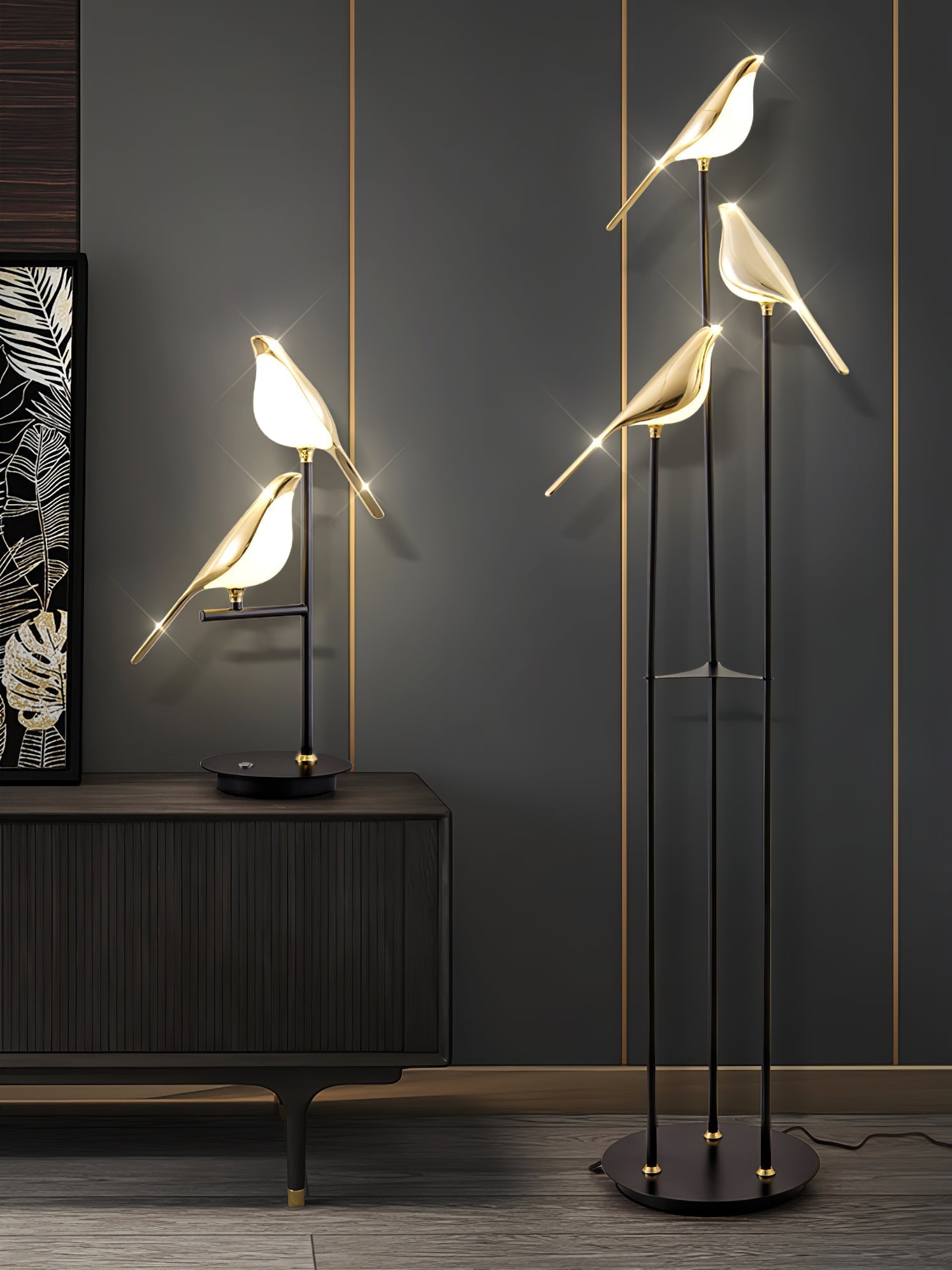 Aurevo Perch | LED-golvlampa med dekorativt fågelmotiv