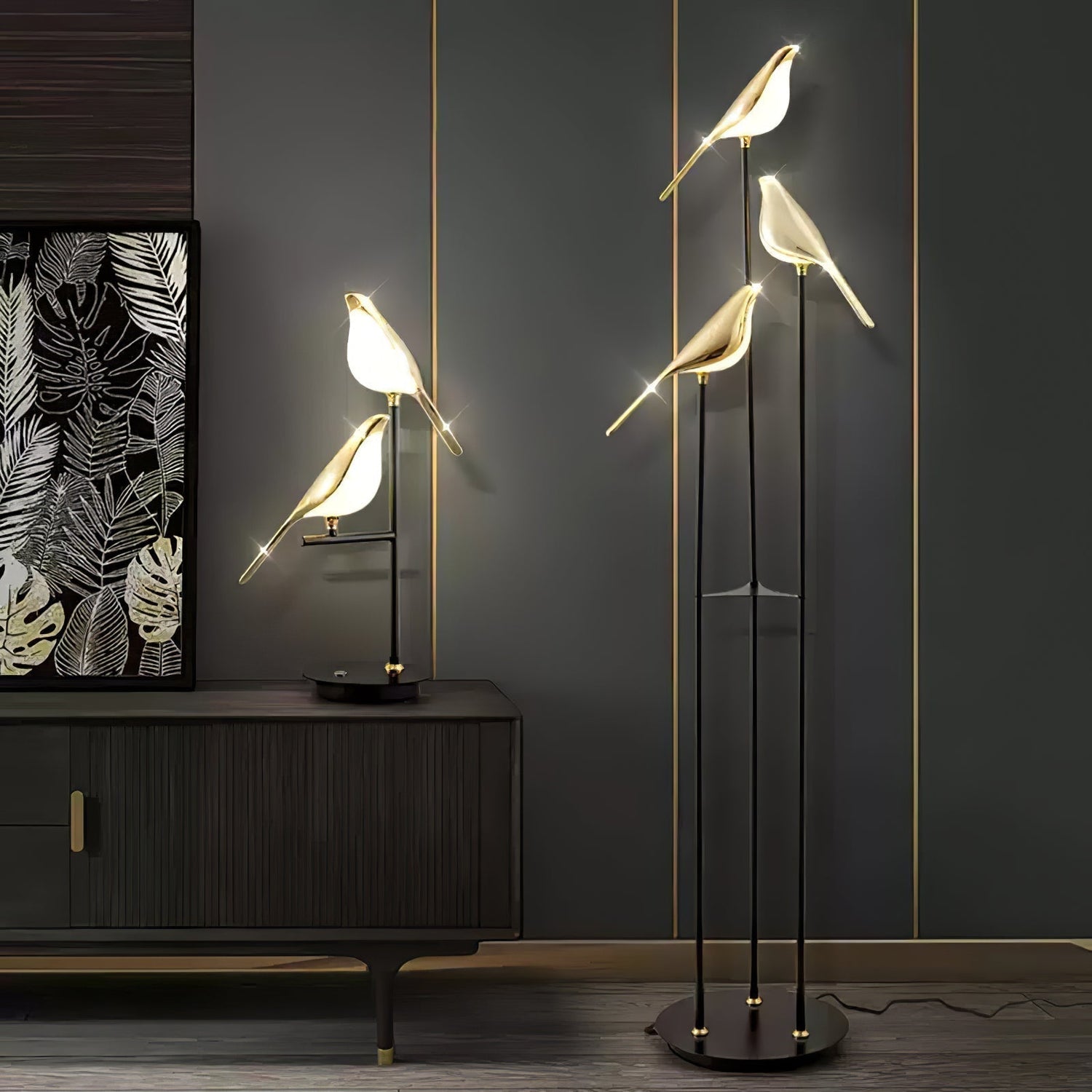 Aurevo Perch | LED-golvlampa med dekorativt fågelmotiv