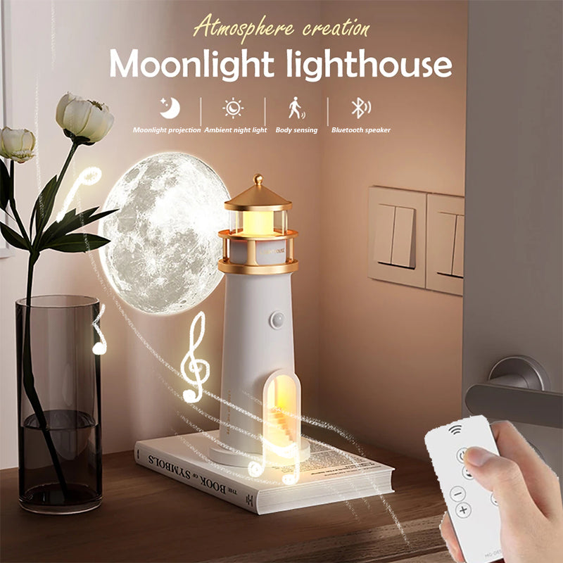 Lighthouse Moon Projektor Lampa – Bluetooth Musik Stjärnklart Nattljus