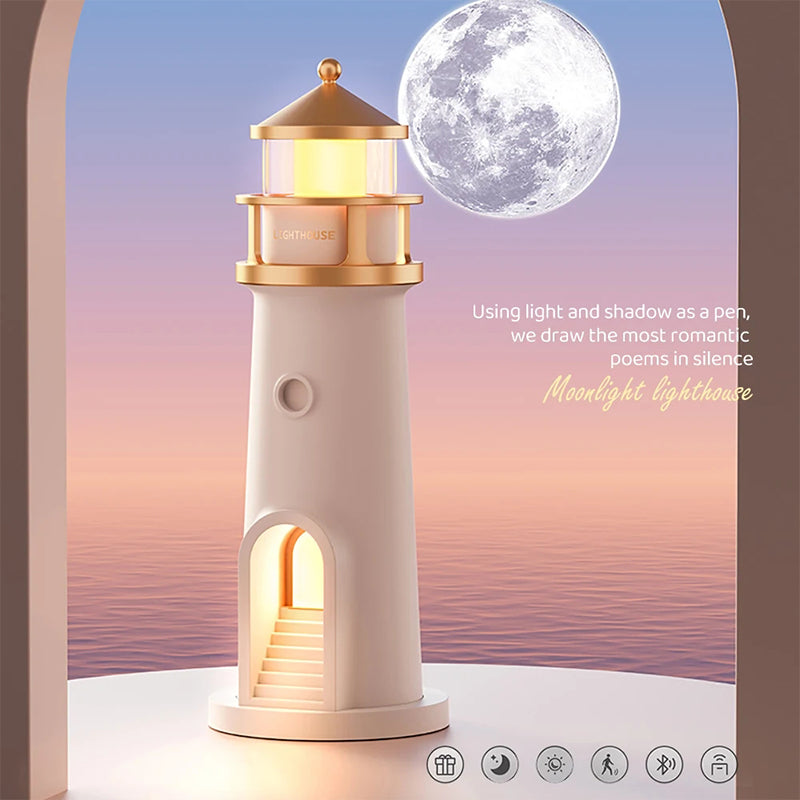 Lighthouse Moon Projektor Lampa – Bluetooth Musik Stjärnklart Nattljus
