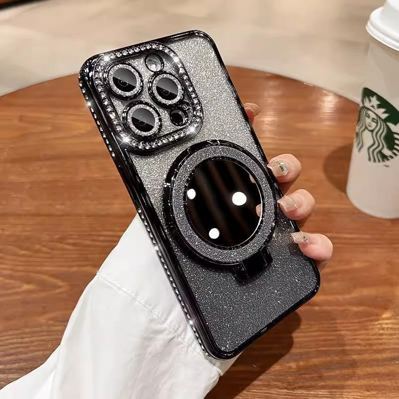 Telefonfodral med spegel magnetisk stativ glitter