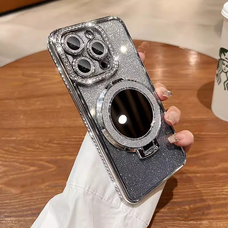 Telefonfodral med spegel magnetisk stativ glitter