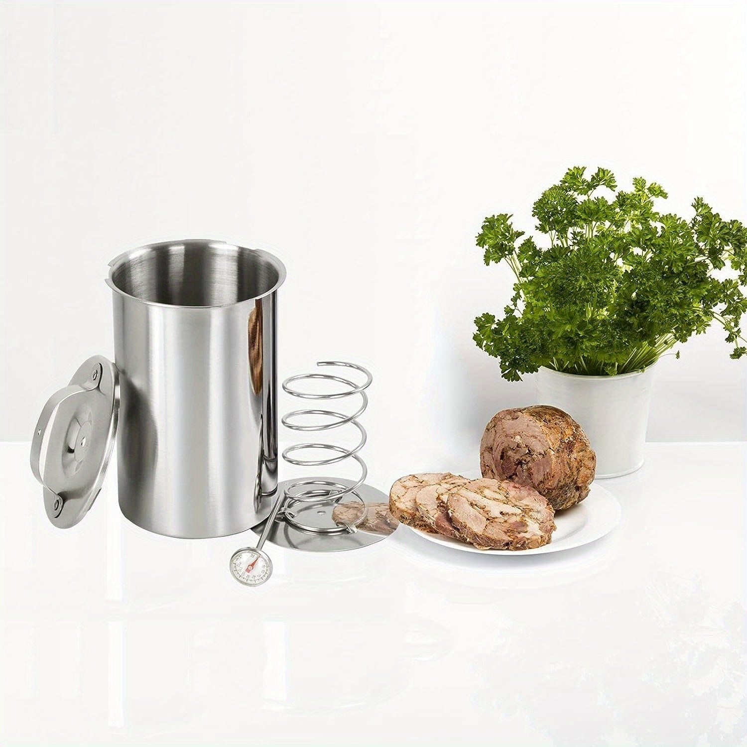 MeatMaster rostfritt stål köttpress – För kött i deli-kvalitet, Med integrerad termometer