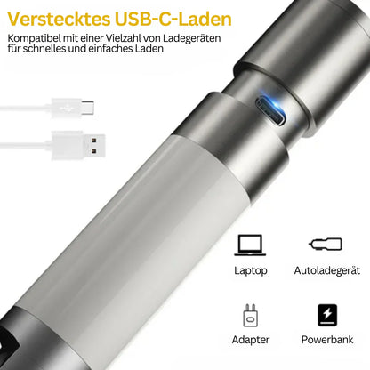LED-ficklampa med flerfärgade filter – uppladdningsbar USB-C-lampa med camping- och nödbelysningsfunktion