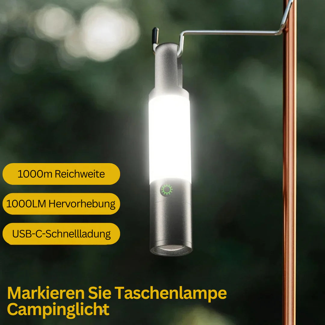 LED-ficklampa med flerfärgade filter – uppladdningsbar USB-C-lampa med camping- och nödbelysningsfunktion