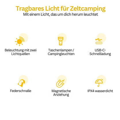 LED-ficklampa med flerfärgade filter – uppladdningsbar USB-C-lampa med camping- och nödbelysningsfunktion