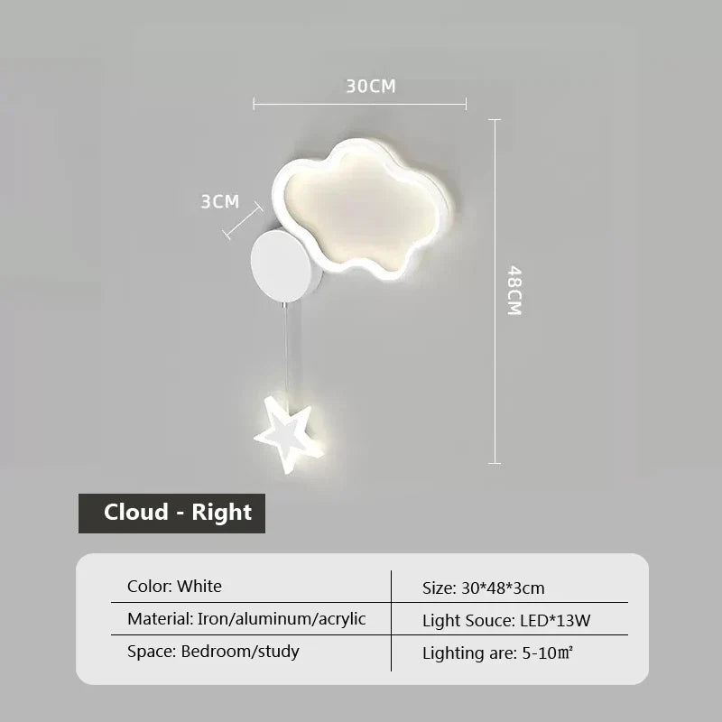 CelestiGlow – Vägglampa med Moln, Stjärnor och Måndesign