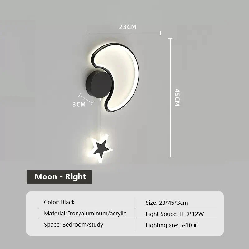 CelestiGlow – Vägglampa med Moln, Stjärnor och Måndesign