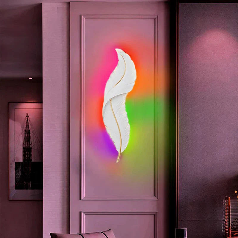 FeatherGlow - Modern Vit Fjäder Vägglampa