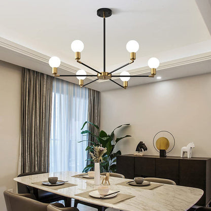 Industriell 6-ljuskrona | Svart eller svart-guld järnram, E27 glödlampa taklampa | Brick by Brick