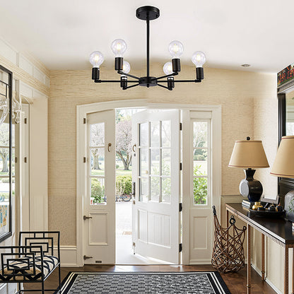 Industriell 6-ljuskrona | Svart eller svart-guld järnram, E27 glödlampa taklampa | Brick by Brick