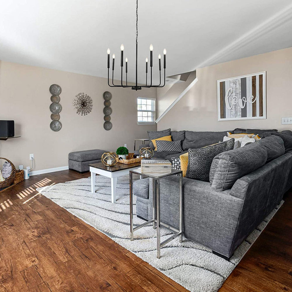 Modern industriell järnljuskrona | 6/8-lampa geometrisk taklampa i svart eller guld | Brick by Brick