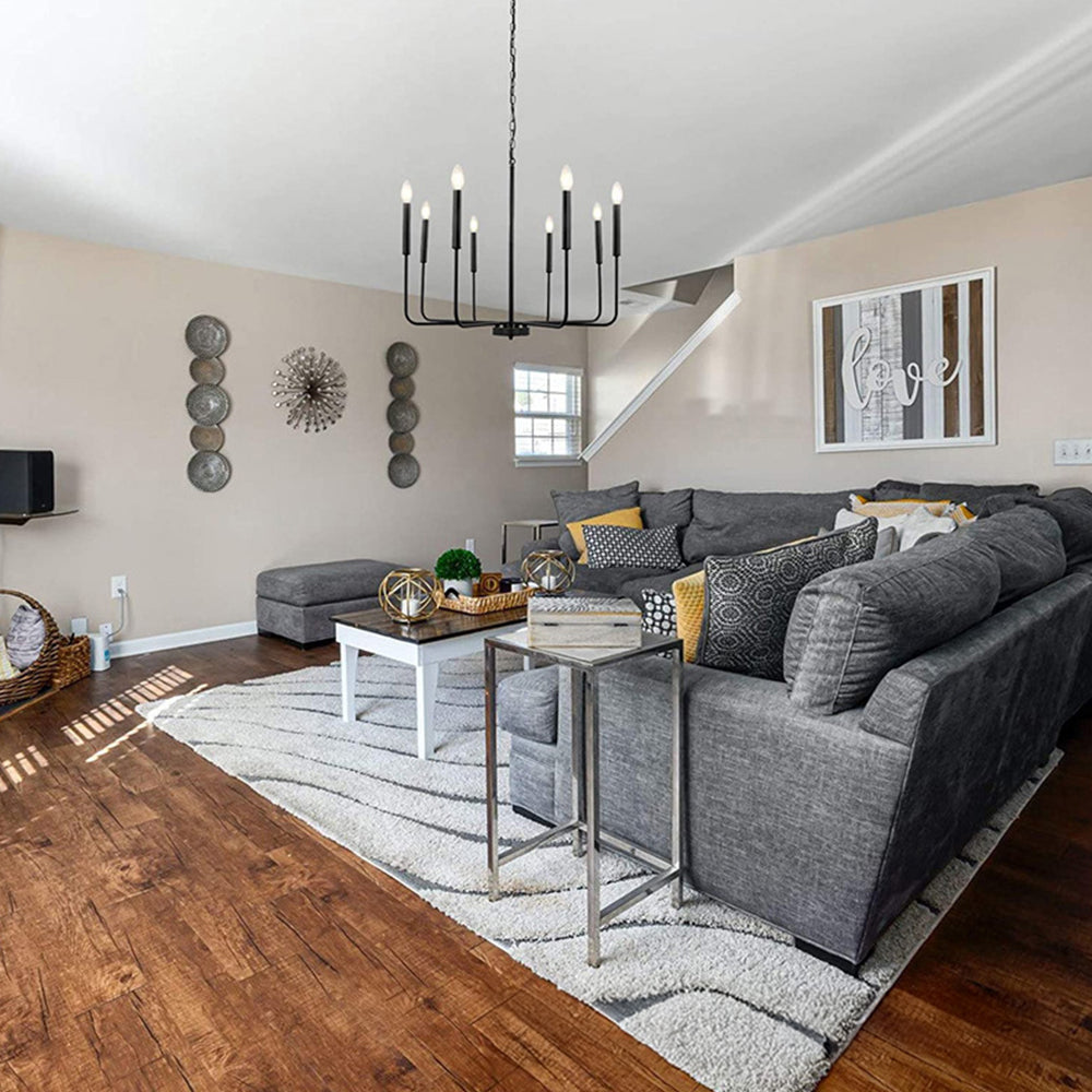 Modern industriell järnljuskrona | 6/8-lampa geometrisk taklampa i svart eller guld | Brick by Brick