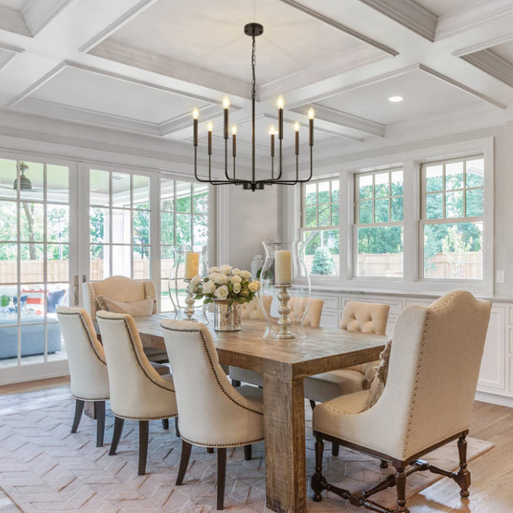 Modern industriell järnljuskrona | 6/8-lampa geometrisk taklampa i svart eller guld | Brick by Brick